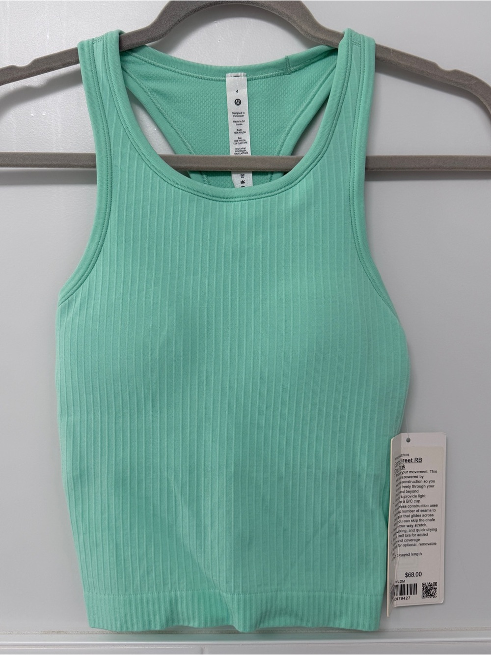 Lululemon Ebb to Street Cropped Tank Top in Wild Mint size 6 NWT